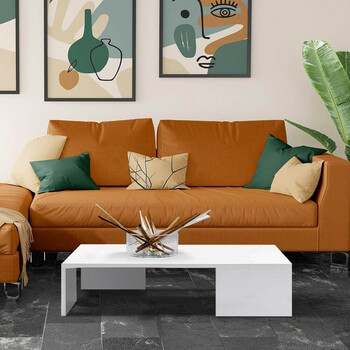 BAKAJI  Τραπέζι Καφέ Καναπέ Σαλονιού Ορθογώνιο Χαμηλό σε Ξύλο Μοντέρνου Σχεδιασμού Λευκό  02813540