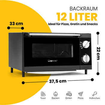 Ηλεκτρικό Φουρνάκι Πίτσας 12lt 1000W Μαύρο MPO3520 Clatronic