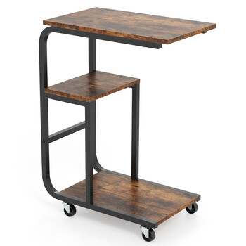 Costway  Γωνιακό βοηθητικό τραπέζι με ανοιχτά ράφια & τροχούς με φρένα, εξοικονόμηση χώρου, 50 εκ.x 30 εκ.x 60 εκ. JV12140CF