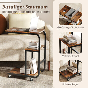 Costway  Γωνιακό βοηθητικό τραπέζι με ανοιχτά ράφια & τροχούς με φρένα, εξοικονόμηση χώρου, 50 εκ.x 30 εκ.x 60 εκ. JV12140CF