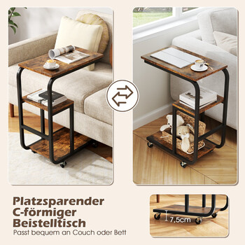 Costway  Γωνιακό βοηθητικό τραπέζι με ανοιχτά ράφια & τροχούς με φρένα, εξοικονόμηση χώρου, 50 εκ.x 30 εκ.x 60 εκ. JV12140CF