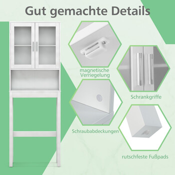 Costway  Ελεύθερη ντουλάπα μπάνιου ράφι τουαλέτας πάνω από την τουαλέτα 58 x 19 x 170 cm Λευκό BA7861WH