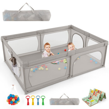 Costway  Παιδικό πάρκο με 50 μπάλες, 2 πόρτες, αναπνεύσιμο δίχτυ και φερμουάρ, Γκρι 205 x 147 x 68,5 εκ. BB5864MT-GR