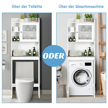 Costway  Ράφι τουαλέτας εξοικονόμησης χώρου μπάνιου με ρυθμιζόμενα επίπεδα, Λευκό 60 x 30 x 170 εκ. HW66491WH