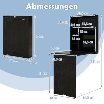 Costway  Πτυσσόμενο τραπέζι τοίχου με αποθηκευτικό χώρο μαύρο CB10394BK