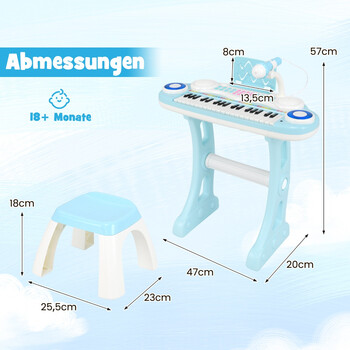 Costway  Παιδικό Ηλεκτρικό Πληκτρολόγιο 37 Πλήκτρων με Φως και Λειτουργία Εγγραφής & Αναπαραγωγής - Μπλε 48 x 23 x 6 εκ. TM10115BL