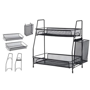 Μεταλλικό Διπλό Ράφι Κουζίνας-Μπάνιου  με Πλαϊνό Καλάθι 36 x 17 x 32 cm Μαύρο  5907451371329 Verk Group