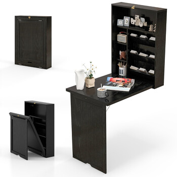 Costway  Πτυσσόμενο τραπέζι τοίχου με αποθηκευτικό χώρο μαύρο CB10394BK