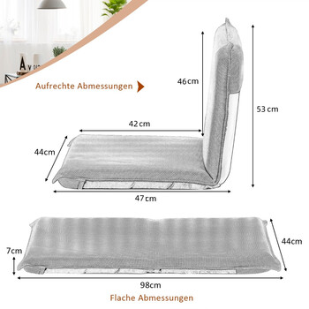 Costway Ρυθμιζόμενη Καρέκλα Δαπέδου με 6 Στάδια και Επένδυση - Γκρι HW65605GR