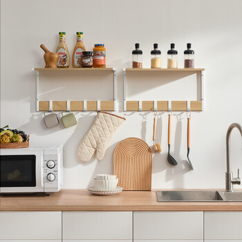 VASAGLE Διπλής Όψης Ράφια Τοίχου με Αποσπώμενους Γάντζους, Χρώμα Δρυς Λευκό, 50x24.2x26.5cm LCR830W09