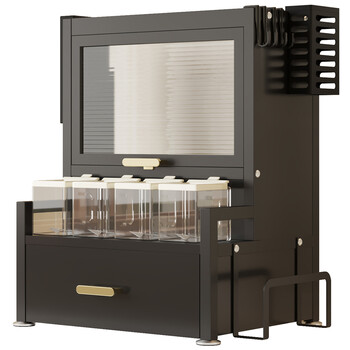 BAKAJI Ράφι Ντουλάπι Οργανωτής Μπαχαρικών με Γυάλινη Βιτρίνα και Συρτάρι Μαύρο Μέταλλο 02842262