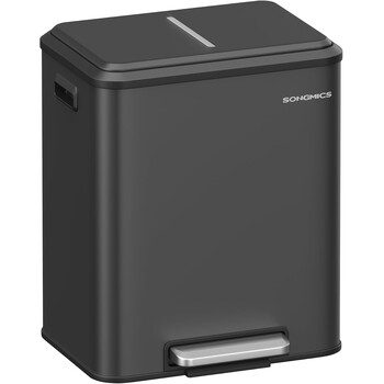 SONGMICS Διπλός Κάδος Απορριμμάτων Κουζίνας 30L από Ανοξείδωτο Ατσάλι με Αθόρυβο Κλείσιμο 41.7x33.2x49.4cm LTB544B02