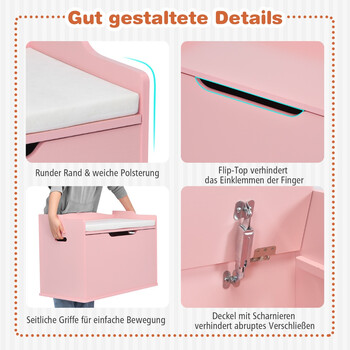 Costway Πολυχρηστικό Κουτί Αποθήκευσης Παιχνιδιών με Καπάκι Ασφαλείας και Μαξιλάρι Καθίσματος για Παιδιά TP10238PK