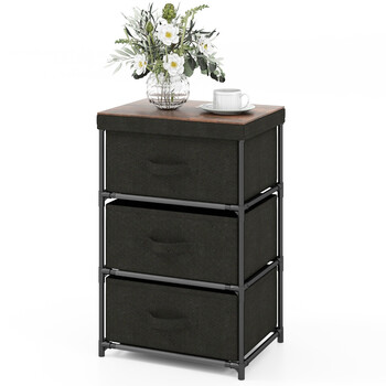 Costway Κομοδίνο με Υφασμάτινα Συρτάρια και Μεταλλικό Σκελετό Μαύρο 40 x 30 x 62 εκ. JZ10129BK