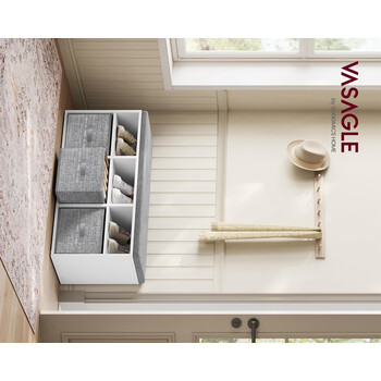 VASAGLE Πολυλειτουργικός πάγκος παπουτσιών με αποθηκευτικά κουτιά και ρυθμιζόμενα ράφια, λευκό-γκρι, 87x30x48 εκ. LSB101W14