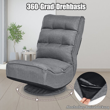 Costway Πολυθρόνα Χαλάρωσης Ρυθμιζόμενη Πτυσσόμενη Περιστρεφόμενη Δάπεδο Καρέκλα Μαξιλάρι Γκρι HW65592GR