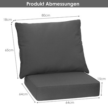 Costway Υψηλής Ποιότητας Αδιάβροχα Μαξιλάρια Καθισμάτων Εξωτερικού Χώρου με Αντηλιακή Προστασία και Αφαιρούμενα Καλύμματα HW67235GR