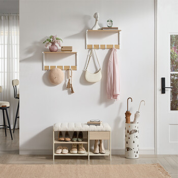 VASAGLE Διπλής Όψης Ράφια Τοίχου με Αποσπώμενους Γάντζους, Χρώμα Δρυς Λευκό, 50x24.2x26.5cm LCR830W09