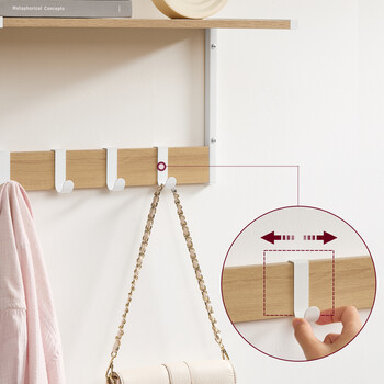 VASAGLE Διπλής Όψης Ράφια Τοίχου με Αποσπώμενους Γάντζους, Χρώμα Δρυς Λευκό, 50x24.2x26.5cm LCR830W09