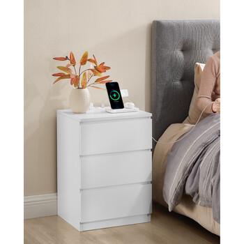 VASAGLE Κομοδίνο 40x35x59cm με Πρίζα και USB Θύρες σε Λευκό Χρώμα LET831W14V1