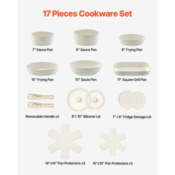 VEVOR Σετ Μαγειρικών Σκευών 17 Τεμαχίων Λευκό Γρανίτη Αντικολλητικό LGTZLGKCSB6GGB3OFV0