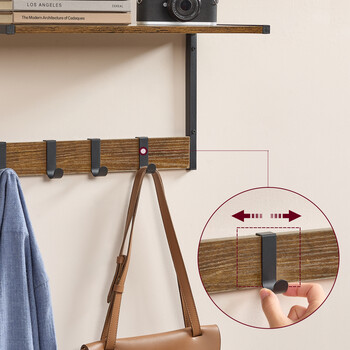 VASAGLE Σετ 2 Ράφια Τοίχου Rustin Brown με Αποσπώμενους Γάντζους 50x24x27cm LCR830B01