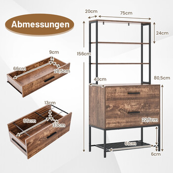 Costway Πολυλειτουργικό Ντουλάπι Αρχείων με Ράφια, Συρτάρια και Βάση Εκτυπωτή σε Βιομηχανικό Στυλ CB10569CF+