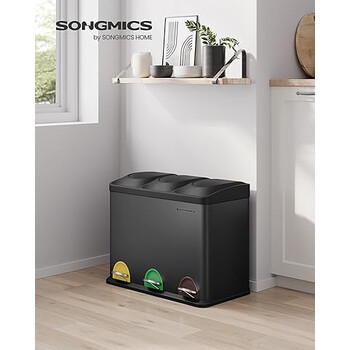 SONGMICS Τριπλός Κάδος Ανακύκλωσης 45L με Χρωματιστά Πεντάλ και Αφαιρούμενους Κάδους 60.5x40.5x48.5cm LTB45B