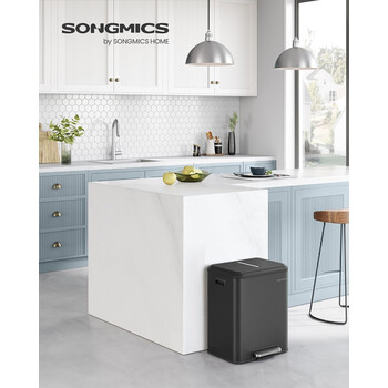 SONGMICS Διπλός Κάδος Απορριμμάτων Κουζίνας 30L από Ανοξείδωτο Ατσάλι με Αθόρυβο Κλείσιμο 41.7x33.2x49.4cm LTB544B02