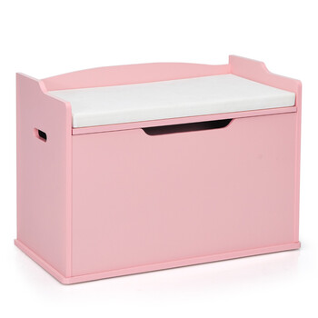 Costway Πολυχρηστικό Κουτί Αποθήκευσης Παιχνιδιών με Καπάκι Ασφαλείας και Μαξιλάρι Καθίσματος για Παιδιά TP10238PK