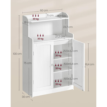 VASAGLE Ντουλάπι Μπάνιου 60x30x110cm με Ρυθμιζόμενα Ράφια και Ασφαλή Στήριξη BBC770W01