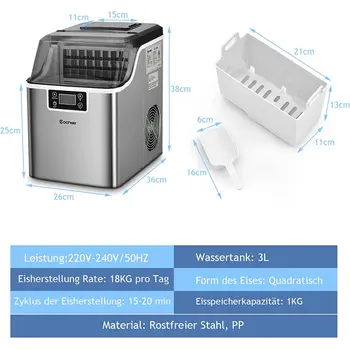 Ανοξείδωτη Παγομηχανή 3,2 L με Άνω Είσοδο 25 x 36 x 38 cm -  Ασημί ES10324DE-SL Costway