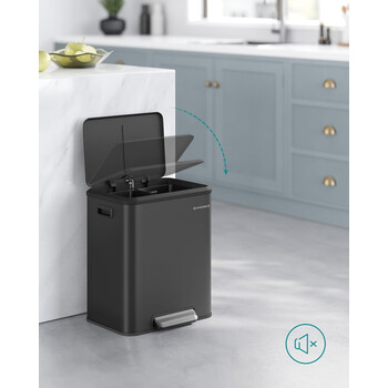 SONGMICS Διπλός Κάδος Απορριμμάτων Κουζίνας 30L από Ανοξείδωτο Ατσάλι με Αθόρυβο Κλείσιμο 41.7x33.2x49.4cm LTB544B02