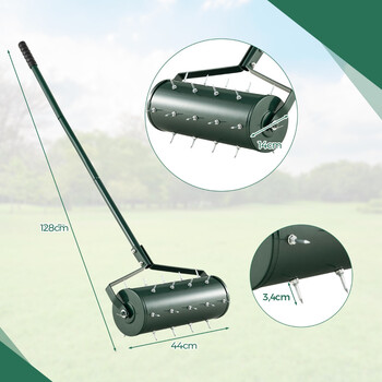 Costway Χειροκίνητος Αεριστήρας Γκαζόν με Ροδάκια και Καρφιά 44 x 128 cm Πράσινος GT4129GN