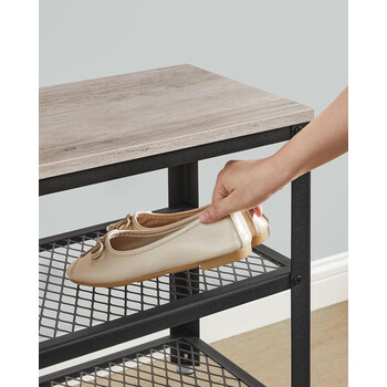VASAGLE Παπουτσοθήκη Γκριζο-Μαύρη με Μεταλλικό Πλαίσιο και Ράφια 100x30x45εκ LBS078K01