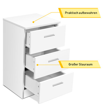 Costway Κομοδίνο με 3 Συρτάρια 38 x 67 x 35cm Λευκό/Μαύρο-Λευκό HW61149WH