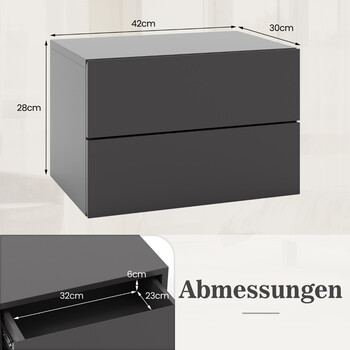 Costway Επιτοίχιο Κομοδίνο 42 x 30 x 28 cm με 2 Συρτάρια για Στερεούς Τοιχοποιίες HU10886GR