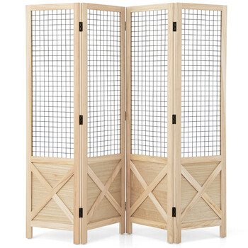Costway Πολυλειτουργικός Διαχωριστικός Χώρος 151 x 144 cm με Πτυσσόμενα Πάνελ και Σταθερή Ξύλινη Κατασκευή JV11391NA