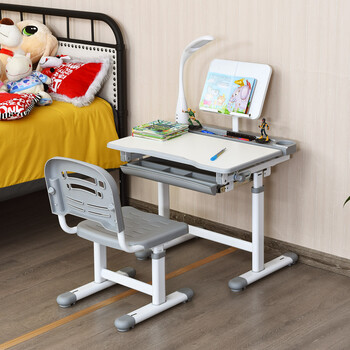 Costway Παιδικό Γραφείο Ρυθμιζόμενο με Λάμπα και Καρέκλα - Γκρι HW67394DE-GR