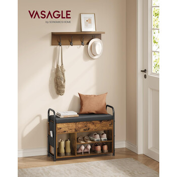 VASAGLE Πάγκος Παπουτσιών με Αποθηκευτικό Χώρο και Πλαϊνές Τσέπες 80.6x30x62.5εκ LSB052K01