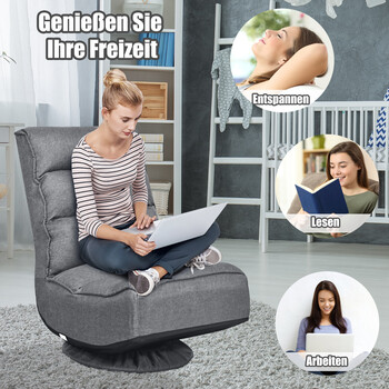 Costway Πολυθρόνα Χαλάρωσης Ρυθμιζόμενη Πτυσσόμενη Περιστρεφόμενη Δάπεδο Καρέκλα Μαξιλάρι Γκρι HW65592GR