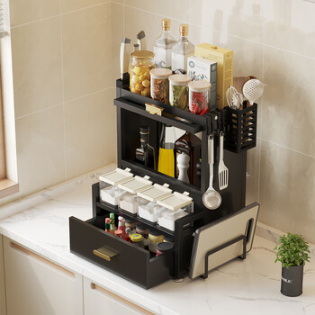 BAKAJI Ράφι Ντουλάπι Οργανωτής Μπαχαρικών με Γυάλινη Βιτρίνα και Συρτάρι Μαύρο Μέταλλο 02842262