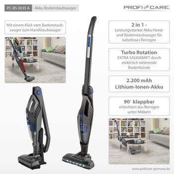 Ασύρματη Ηλεκτρική Σκούπα Δαπέδου 14.8V 2200 mAh - Ανθρακί PC-BS3035 ProfiCare