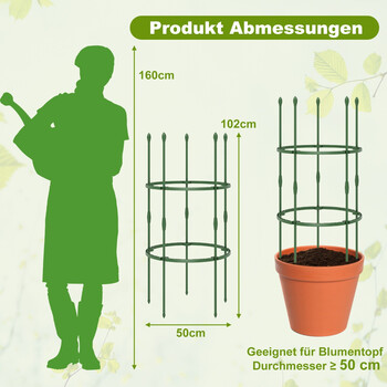 Costway Σετ 3 Τεμαχίων Υποστήριξης Ντομάτας με Ρυθμιζόμενο Ύψος & 2 Δαχτυλίδια, 102 εκ. Ύψος GT4169GN