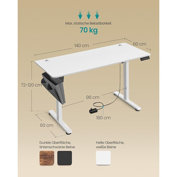 SONGMICS Ηλεκτρικό Ρυθμιζόμενο Γραφείο με Αποθηκευτικό Χώρο και Αθόρυβο Μοτέρ - Ιδανικές Διαστάσεις για Κάθε Χώρο LSD134W01V1