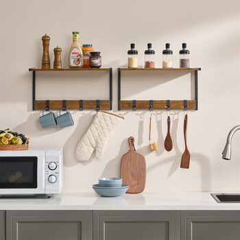 VASAGLE Σετ 2 Ράφια Τοίχου Rustin Brown με Αποσπώμενους Γάντζους 50x24x27cm LCR830B01