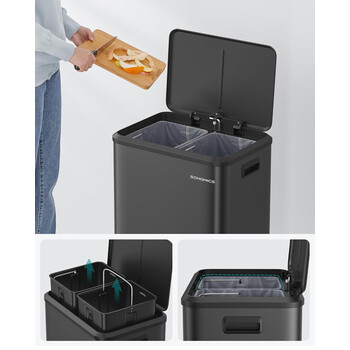 SONGMICS Διπλός Κάδος Απορριμμάτων Κουζίνας 30L από Ανοξείδωτο Ατσάλι με Αθόρυβο Κλείσιμο 41.7x33.2x49.4cm LTB544B02