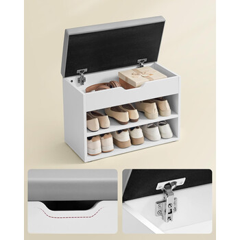 VASAGLE Λευκός Πάγκος Παπουτσιών με Αποθηκευτικό Χώρο 60x30x44 εκ. LHS020W01