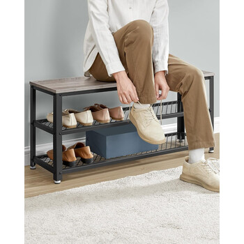 VASAGLE Παπουτσοθήκη Γκριζο-Μαύρη με Μεταλλικό Πλαίσιο και Ράφια 100x30x45εκ LBS078K01