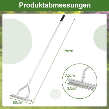 Costway Πολλαπλών Χρήσεων Ρυθμιζόμενη Τσουγκράνα Κήπου Αλουμινίου 178 cm Χ 50 cm NP12138